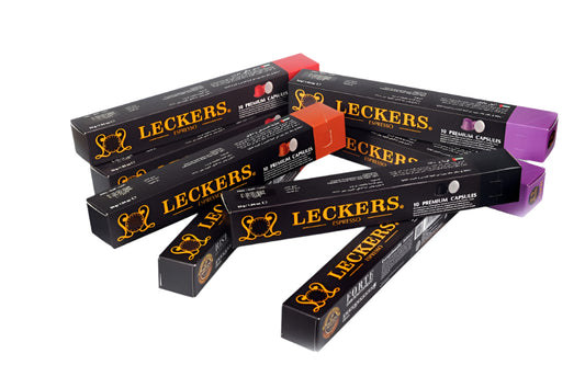 Multiple boxes of Leckers on a white background
